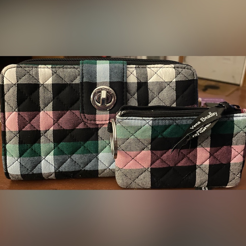 NWOT Ribbons Plaid Vera Bradley Wallet and Coin Purse